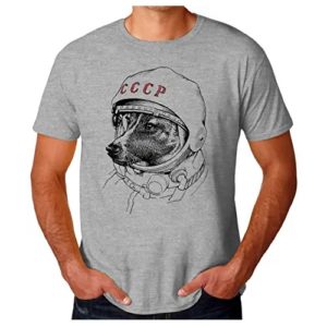 camiseta de la nasa gris con perro astronauta laika en ropa de la nasa en dealiens.shop